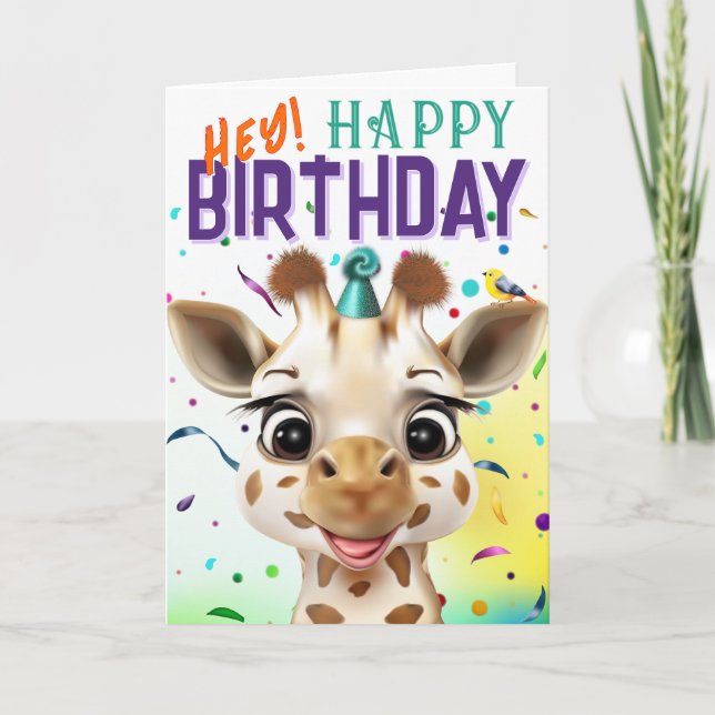 Giraffe Confetti Birthday Card (Front)