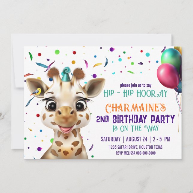 Giraffe Confetti Kids Birthday Party Invitation (Front)