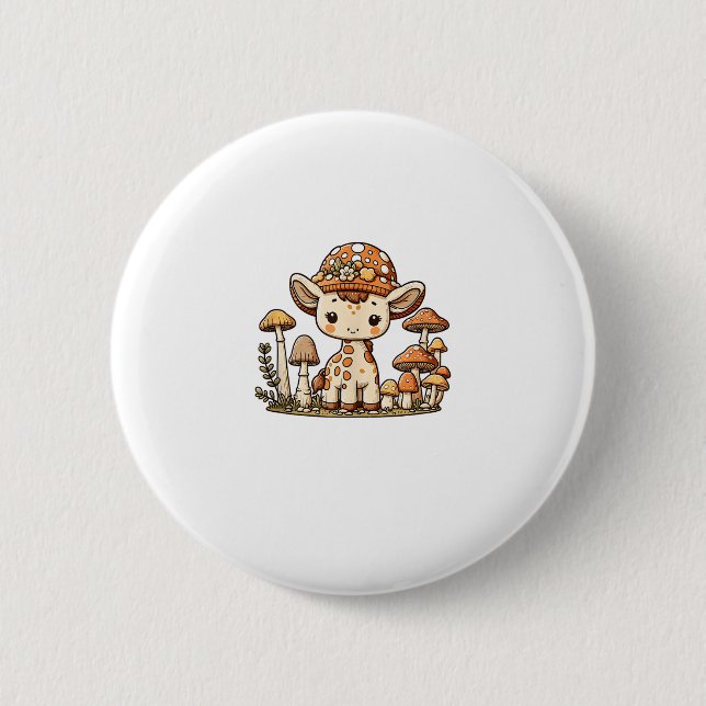 Giraffe Cottagecore Mushroom _1 Button (Front)