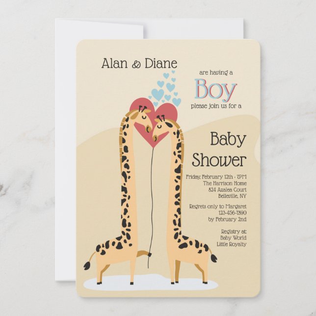 Giraffe Couple Boy Baby Shower Invitation (Front)