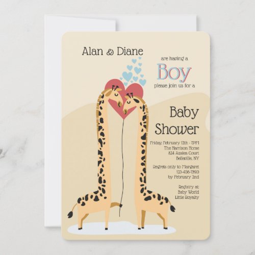 Giraffe Couple Boy Baby Shower Invitation