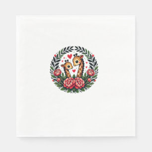 Giraffe Couple Illustration Giraffe Lovers _4 Napkins