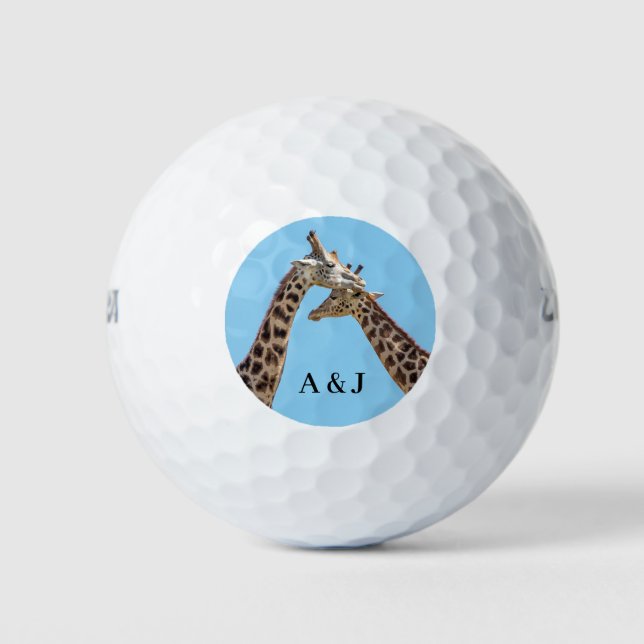 Giraffe Couple Monogram Photo Golf Balls (Front)