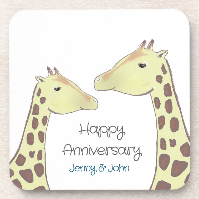 Giraffe Couple Wedding Anniversary Beverage Coaster (Front)