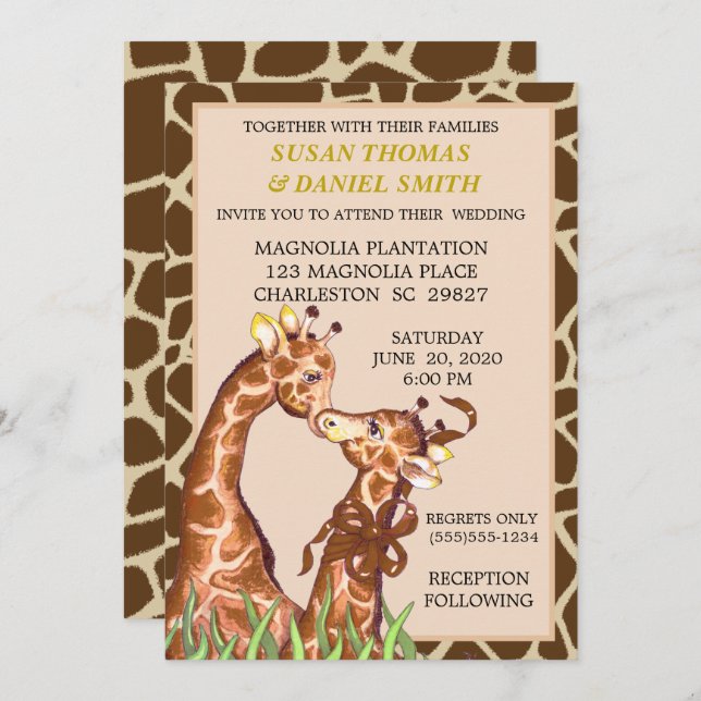 Giraffe Couple Wedding Invitation (Front/Back)