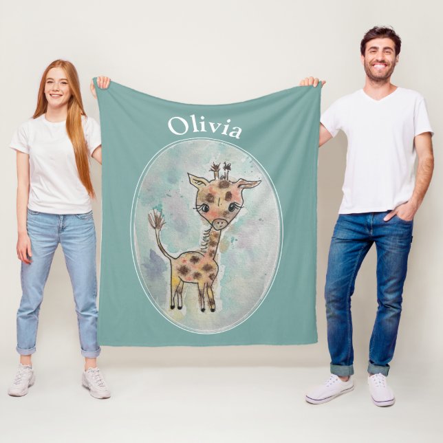 Giraffe Customized Name  Fleece Blanket (In Situ)