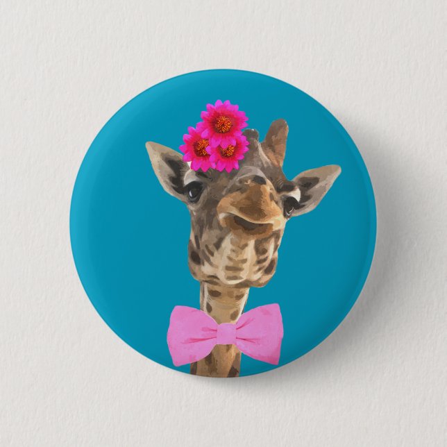 Giraffe cute and funny jungle animal button (Front)