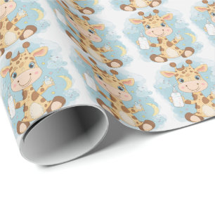 Giraffe Cute Baby Pastel Watercolor Pattern Wrapping Paper