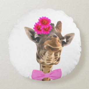 Giraffe cute funny jungle animal nursery kids room round pillow