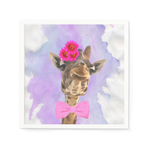 Giraffe cute funny jungle animal watercolor paper napkins