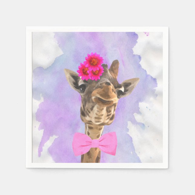 Giraffe cute funny jungle animal watercolor paper napkins (Front)