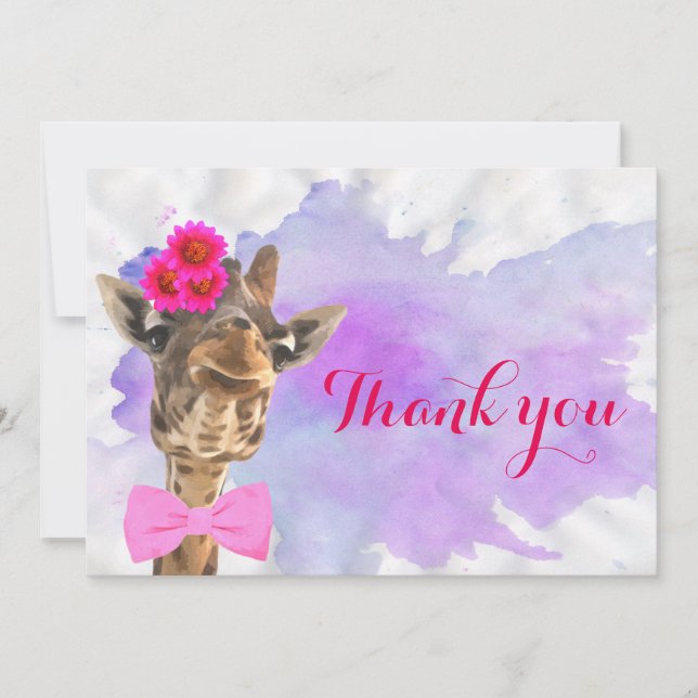 Giraffe cute jungle animal watercolor thank you (Front)