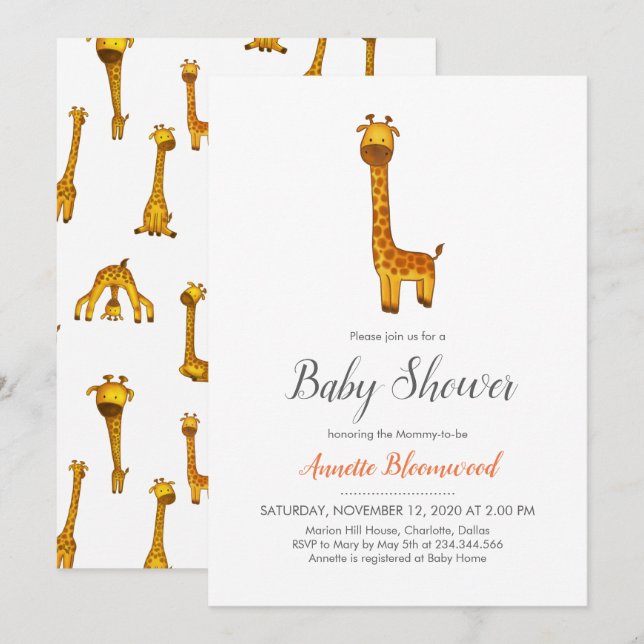 Giraffe Cute Minimalist Baby Shower Invitation (Front/Back)