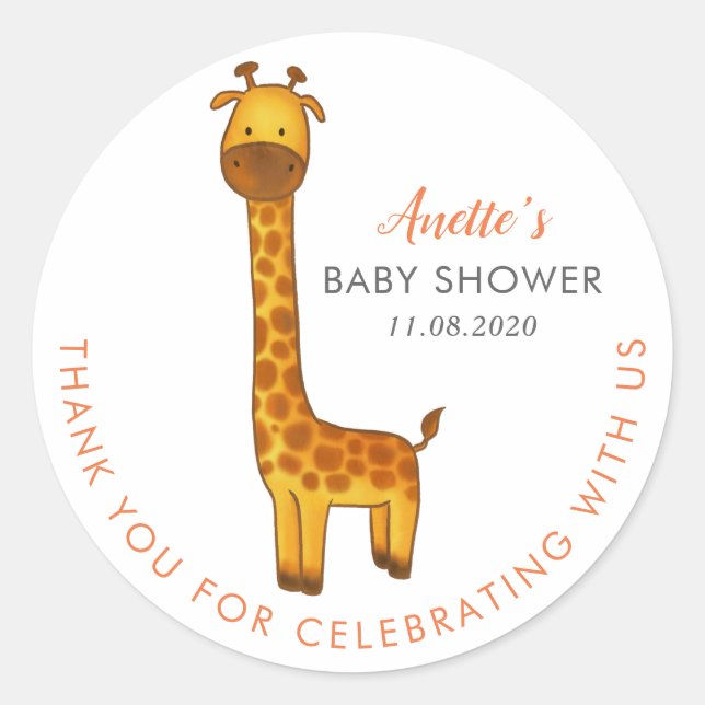 Giraffe Cute Minimalist Baby Shower Thank You Classic Round Sticker (Front)