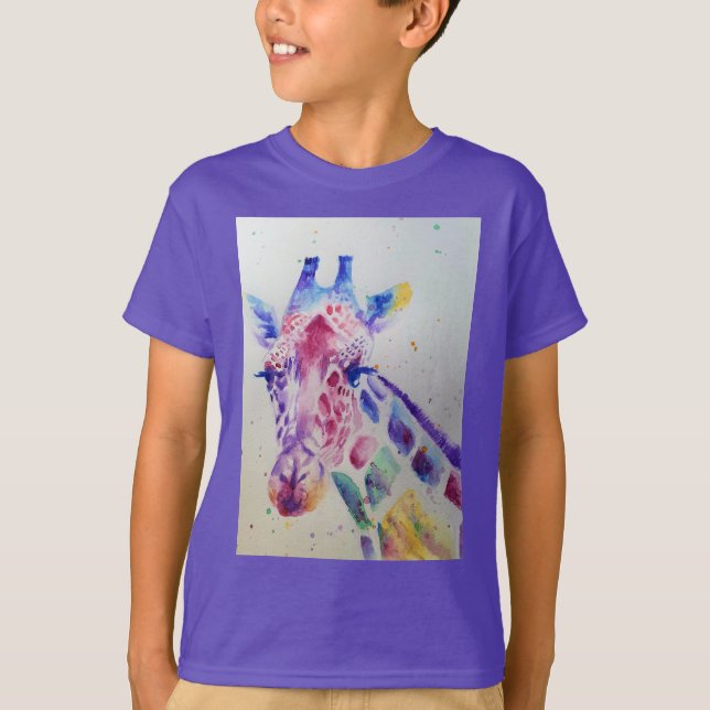 Giraffe Cute Whimsical Watercolor Boys T Shirt (Front)