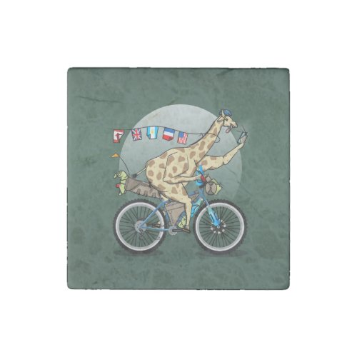 Giraffe cycle touring stone magnet