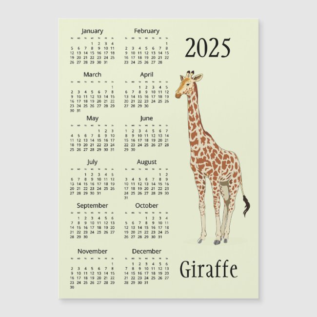 Giraffe Design 2025 Calendar Magnetic Card