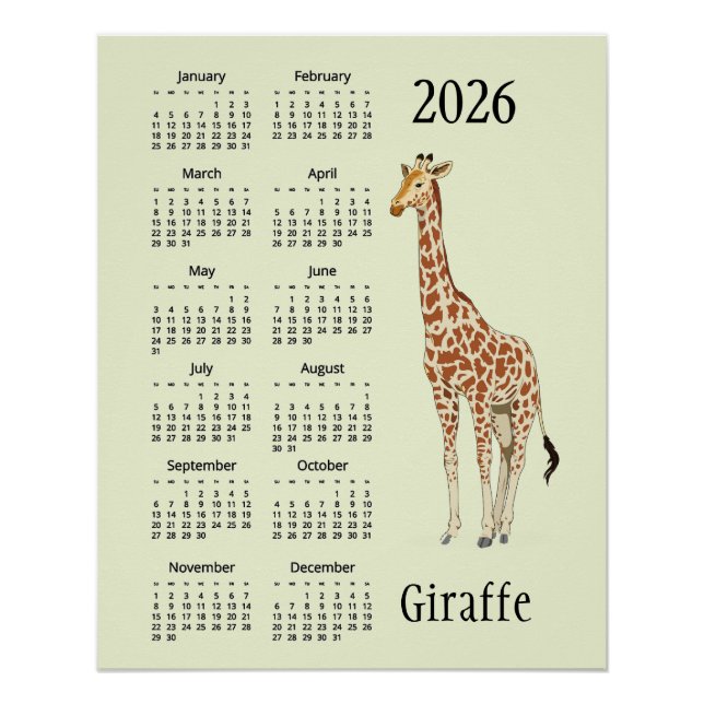 Giraffe Design 2026 Calendar Poster (Front)