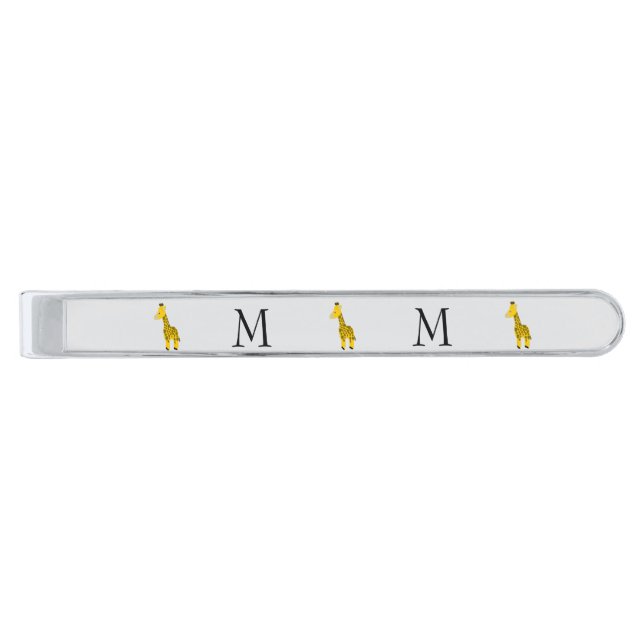 Giraffe Design Monogrammed Silver Finish Tie Bar (Front)