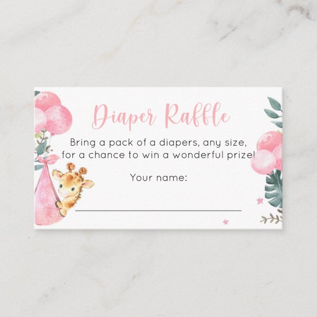 Giraffe Diaper Raffle Cards for Baby Girls (Front)