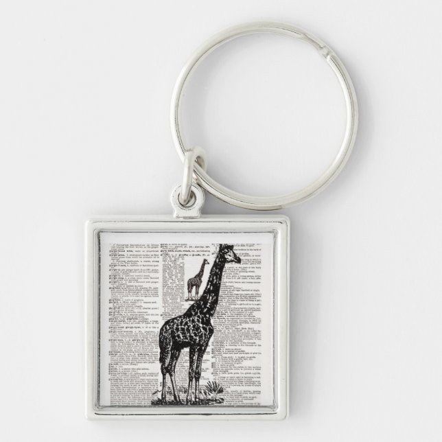 Giraffe Dictionary Art Keychain (Front)