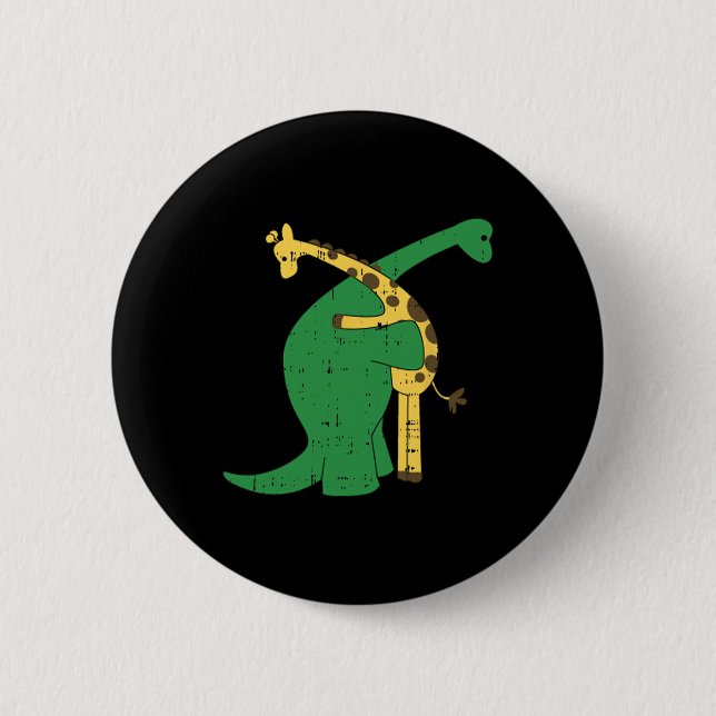 Giraffe Dinosaur Hug Love Dino Animals Safari Hall Button (Front)
