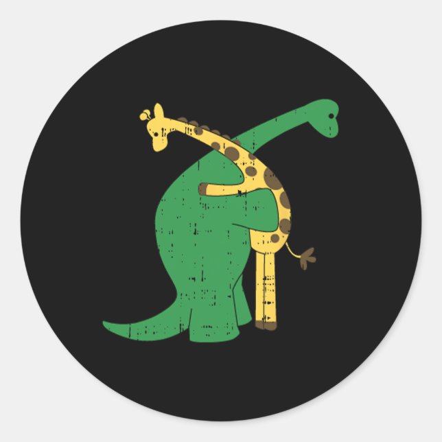Giraffe Dinosaur Hug Love Dino Animals Safari Hall Classic Round Sticker (Front)