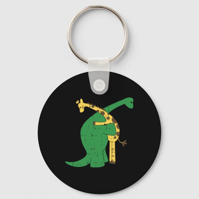 Giraffe Dinosaur Hug Love Dino Animals Safari Hall Keychain (Front)