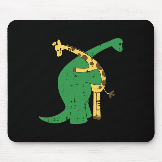 Giraffe Dinosaur Hug Love Dino Animals Safari Hall Mouse Pad (Front)