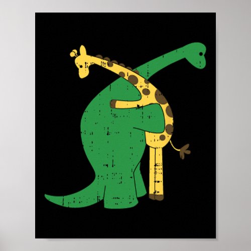 Giraffe Dinosaur Hug Love Dino Animals Safari Hall Poster