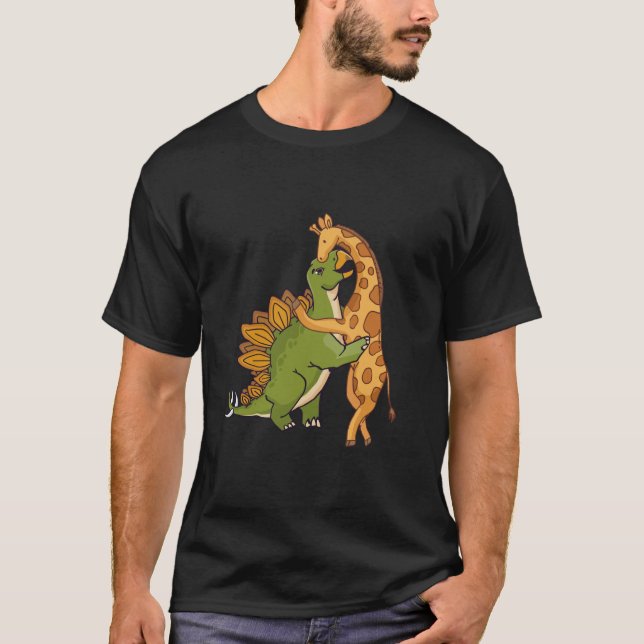 Giraffe Dinosaur Hug Love Dino Animals Safari Hall T-Shirt (Front)