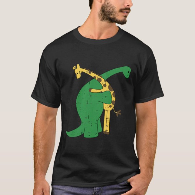 Giraffe Dinosaur Hug Love Dino Animals Safari Hall T-Shirt (Front)