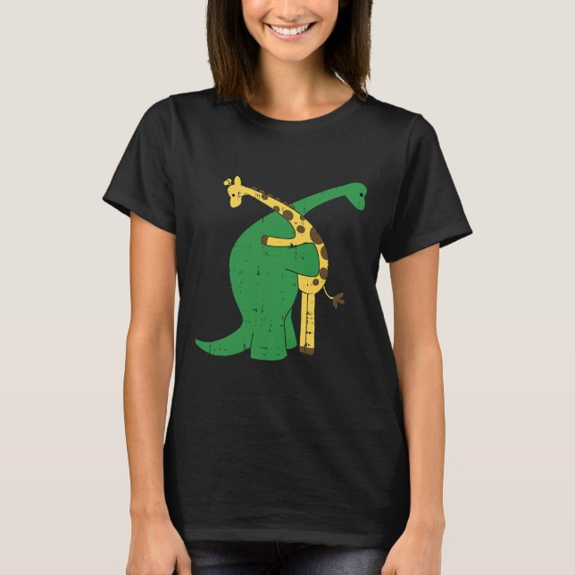 Giraffe Dinosaur Hug Love Dino Animals T-Shirt (Front)