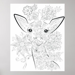 giraffe drawing adult coloring poster