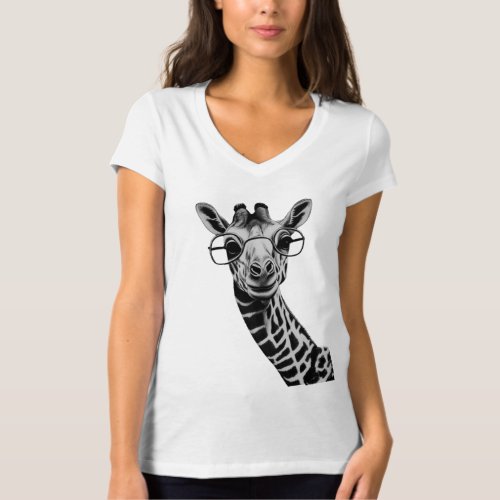 Giraffe Drawing  Funny Giraffe Wearing Glasses T_Shirt