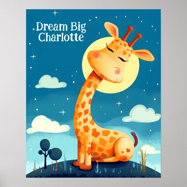 Giraffe Dreaming | Animal Nursery Art Poster (Front)