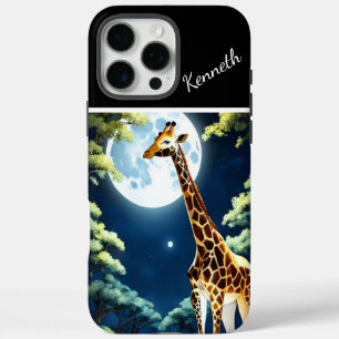 Giraffe Drinking Under Moonlight iPhone 16 Pro Max Case