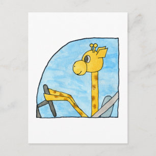 Giraffe Driving a Car. Postcard