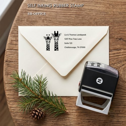Giraffe Duo Safari for Couples Return Address Self-inking Stamp