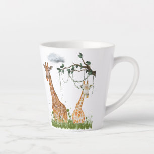 Giraffe Duo Safari Illustration Latte Mug