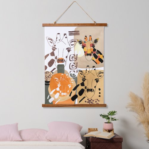 Giraffe Earth Tones Modern Abstract Pop Art Hanging Tapestry