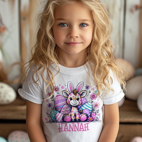 Giraffe Easter T_Shirt Custom Name Girls Bunny