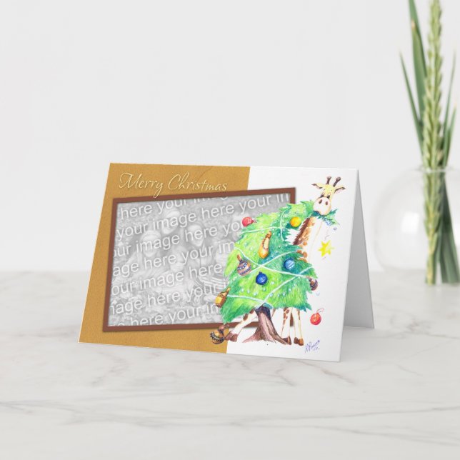 Giraffe Eating Christmas Tree Holiday Card (Front)