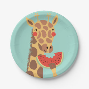 Giraffe Eating Watermelon Party Paper Plates