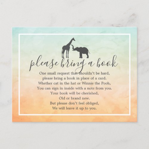 Giraffe Elephant Baby Shower Book Insert Request Invitation Postcard