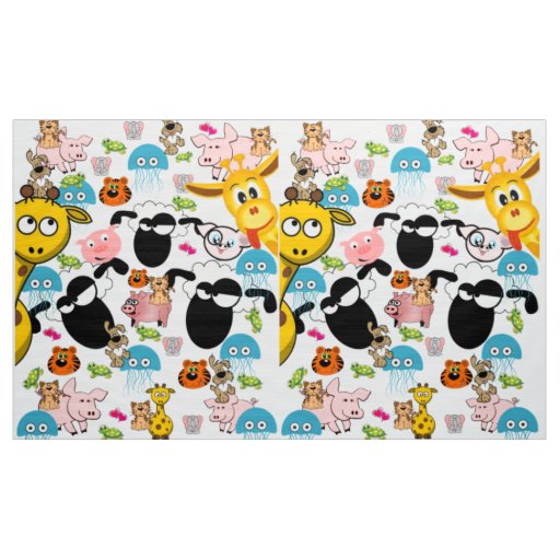 Giraffe Elephant Pig Dog Fabric