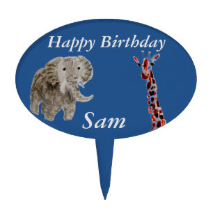 Giraffe Elephant Wild Animals Personalized Cake Topper