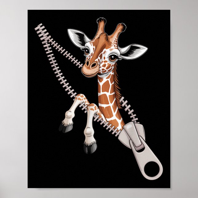 Giraffe Emerging From A Zipper Funny Costume Boys  Poster (Front)