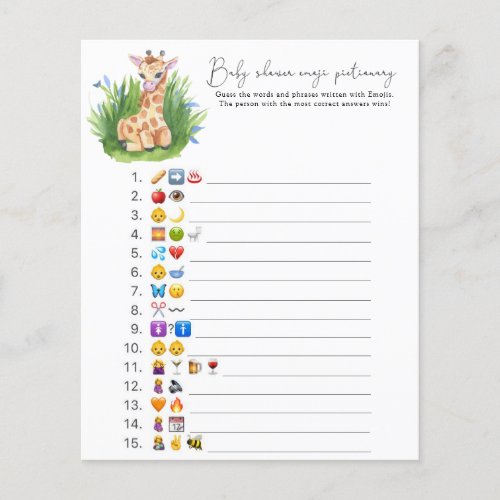 Giraffe _ Emoji picture game baby shower