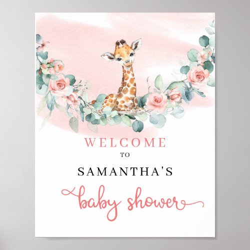 Giraffe Eucalyptus girl Baby Shower welcome sign
